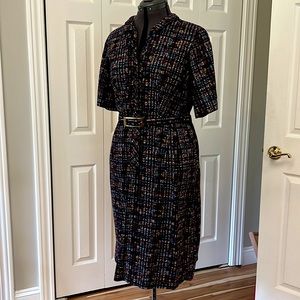 Vintage navy blue cotton print button shirtdress in size 12.